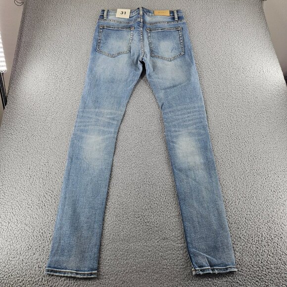 mnml Jeans Mens 31 Blue X203 Stretch Denim Distressed Ripped Slim Fit - Picture 13 of 16